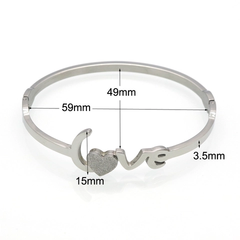 Women's Stainless Steel Love Heart Bangle Bracelet Fashion Frosted Heart Letters Polished Clasp Bangle Gold Silver Jewelry