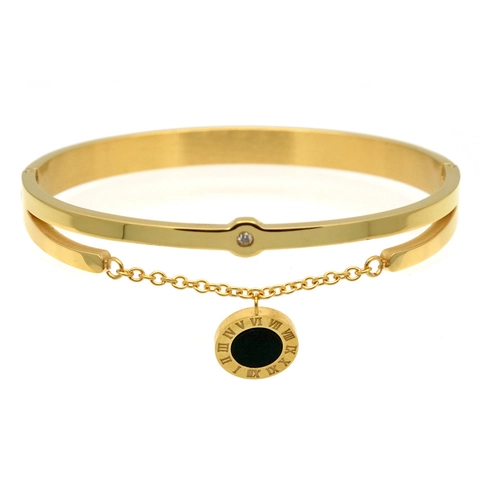 Brazalete de Acero de Titanio con Números Romanos para Mujer con Colgante de Zirconia y Concha Cadena de Doble Capa Joyería Regalo