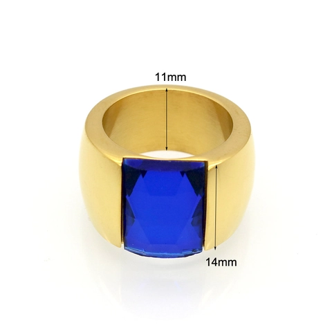 Geometric Wide Band Ring Stainless Steel With Rectangular Glass Stone Minimalist Polished Fashion Jewelry For Women