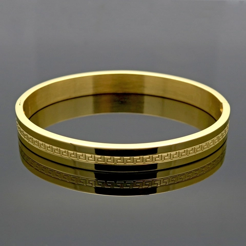 Bracelet Jonc En Acier Au Titane À Motif De Clé Grecque Bracelet Géométrique Gaufré À Fermoir À Charnière