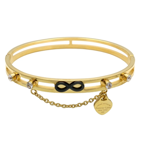 Infinity Symbol Heart Pendant Bangle Stainless Steel Cubic Zirconia Double Layer Bracelet Fashion Jewelry Women