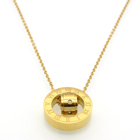 Ketting Met Romeinse Cijfers Dubbele Ring Hanger Roestvrij Staal 18K Verguld Zirkoon Sieraden Voor Dames En Heren