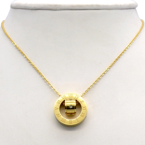 Ketting Met Romeinse Cijfers Dubbele Ring Hanger Roestvrij Staal 18K Verguld Zirkoon Sieraden Voor Dames En Heren
