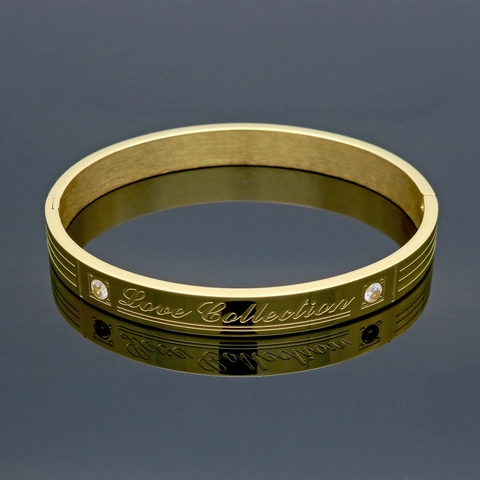 Brazalete Grabado Love Collection Acero Inoxidable Acabado Cepillado Con Circonita Cúbica Para Parejas