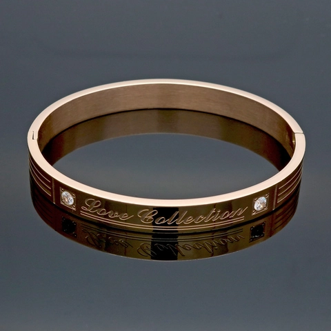 Brazalete Grabado Love Collection Acero Inoxidable Acabado Cepillado Con Circonita Cúbica Para Parejas