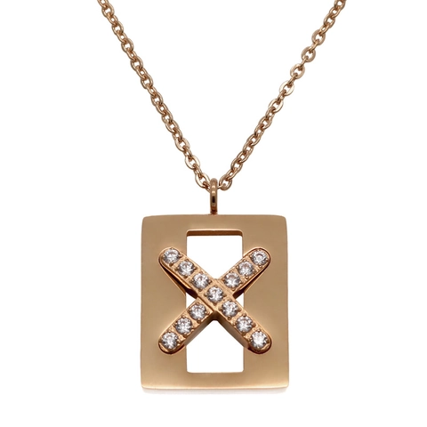 Collar Con Colgante Rectangular Para Mujer Acero Inoxidable Cruz En X Zircón Joyería De Moda