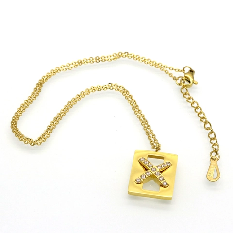 Collar Con Colgante Rectangular Para Mujer Acero Inoxidable Cruz En X Zircón Joyería De Moda