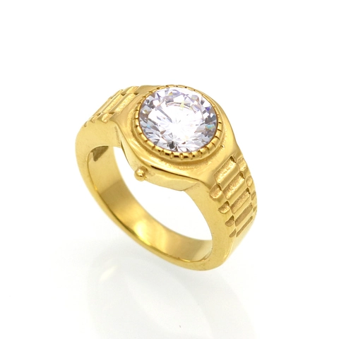 Bague en Acier Inoxydable 316L Style Bracelet Montre Vintage Hommes Femmes Luxe Zircon Rond Incrusté Bijoux Plqué Or Argent