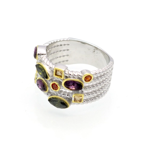 Multi Layer Woven Ring With Colorful Gemstones Vintage Bohemian Style Jewelry For Women