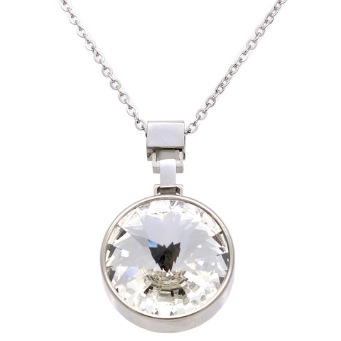 Collar De Acero Inoxidable Colgante Redondo De Cristal De Circonita Cadena Elegante De Clavícula Para Mujer