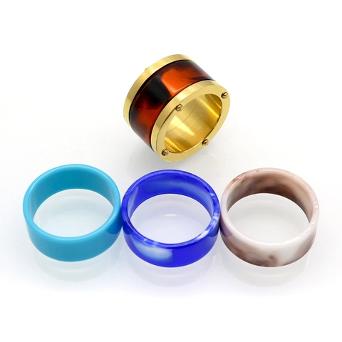Wide Band Barrel Ring 316L Stainless Steel Interchangeable Resin Inserts Rivet Studs Industrial Punk Style Unisex