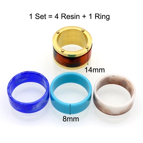 Wide Band Barrel Ring 316L Stainless Steel Interchangeable Resin Inserts Rivet Studs Industrial Punk Style Unisex
