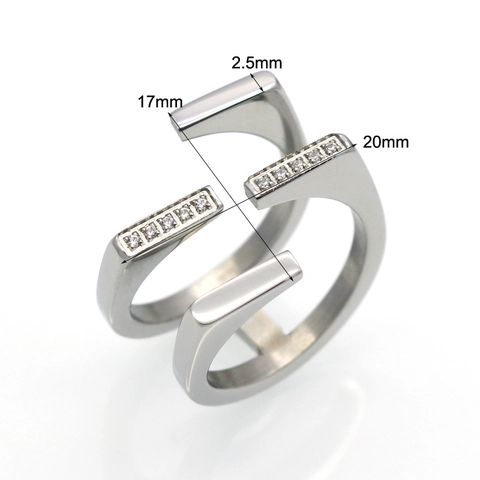 Anello Aperto A Doppio Strato Acciaio Inossidabile 316L Zirconia Cubica Geometrico Minimalista Regolabile Gioielli Di Moda Per Donna