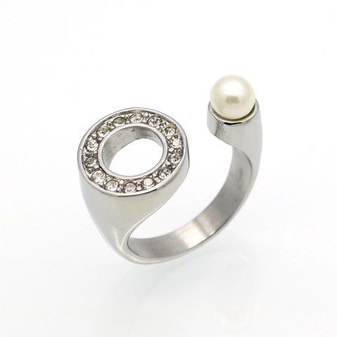 Open U Shaped Ring 316L Stainless Steel 18K Gold Plated Rhinestone And Imitation Artificial Pearl Minimalist Jewelry For Women