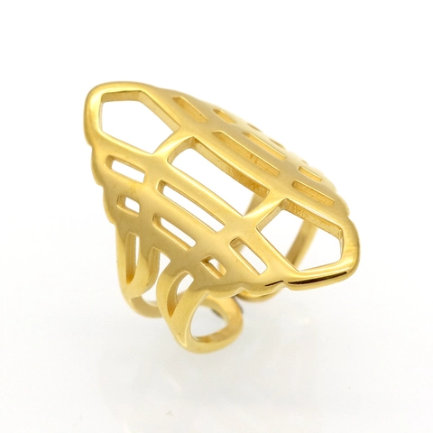 Anello Geometrico Cavo In Acciaio Inossidabile 316L Fascia Minimalista A Grata Gioielli Alla Moda Per Donna