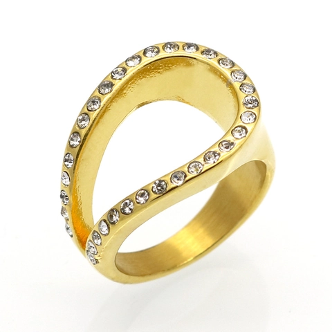 Anillo de Acero Inoxidable 316L para Mujer con Onda Hueca Bañado en Oro 18K Zirconia Incrustada Joyería de Moda Minimalista