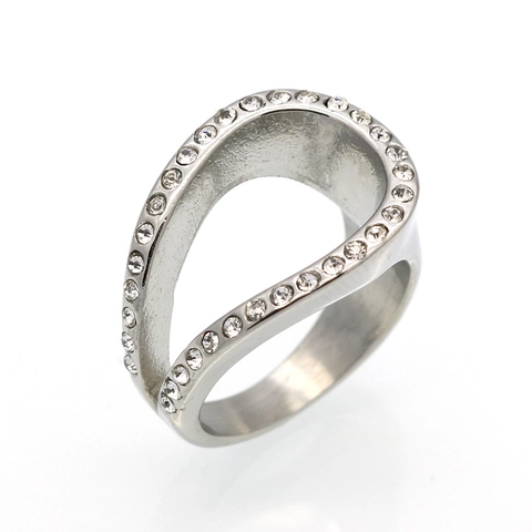 Anillo de Acero Inoxidable 316L para Mujer con Onda Hueca Bañado en Oro 18K Zirconia Incrustada Joyería de Moda Minimalista
