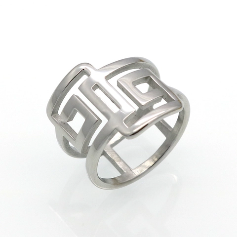 Anillo de Banda Minimalista de Acero Inoxidable 316L de Doble Capa Hueco Greca para Hombres Mujeres Joyería de Moda