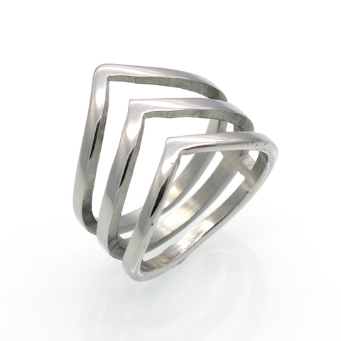 Anillo de Onda de Triple Banda de Acero Inoxidable 316L Minimalista para Mujer Joyería de Moda Galvanizada al Vacío