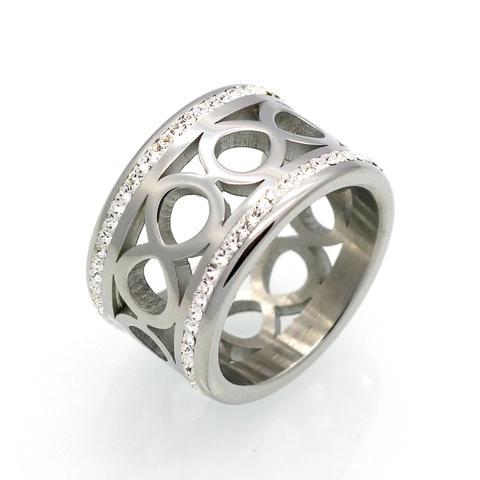 Anillo Infinito Hueco Acero Inoxidable 316L Doble Fila Diamantes De Imitación Joyería Moda Mujer