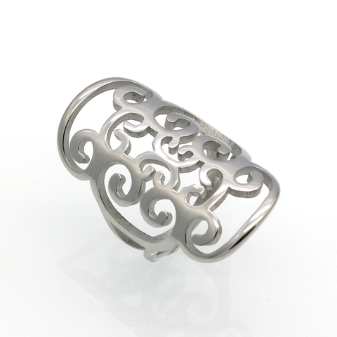 Hollow Filigree Shield Ring 316L Stainless Steel Wide Band Retro Vintage Scroll Pattern Polished Jewelry For Unisex
