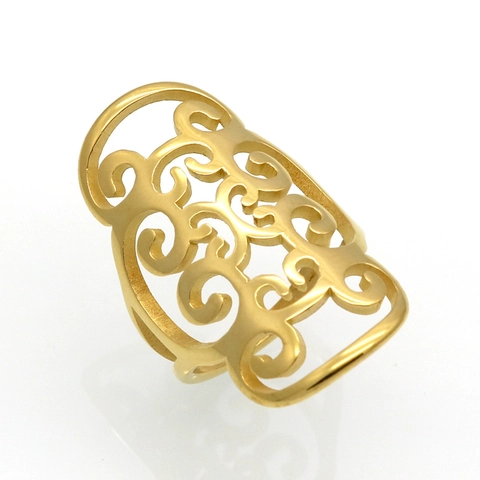 Hollow Filigree Shield Ring 316L Stainless Steel Wide Band Retro Vintage Scroll Pattern Polished Jewelry For Unisex