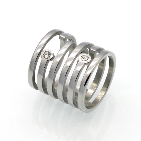 Stainless Steel 6 Layer Intertwined Spiral Ring Wide Band Vacuum Plated Zircon Inlaid Korean Fashion Simple Jewelry