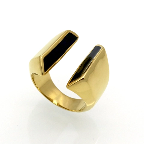 Geometrischer Offener Ring 316L Edelstahl Schwarz Emaille Inlay Minimalistisches Verstellbares Band Schmuck Für Damen