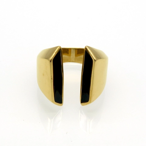 Geometrischer Offener Ring 316L Edelstahl Schwarz Emaille Inlay Minimalistisches Verstellbares Band Schmuck Für Damen