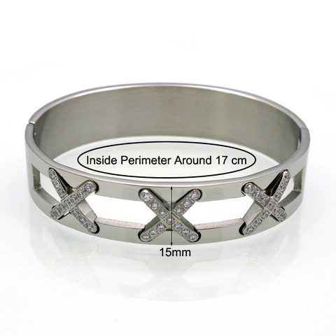 Bracciale In Acciaio Inossidabile Con Triplo Motivo X Inciso Zirconia Cubica Micro Pavé Rigido Lusso Elegante Unisex