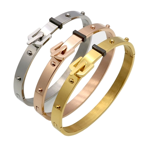 Brazalete De Acero Inoxidable Con Hebilla De Cinturón Y Remaches Estilo Punk Vintage Para Mujeres Y Hombres