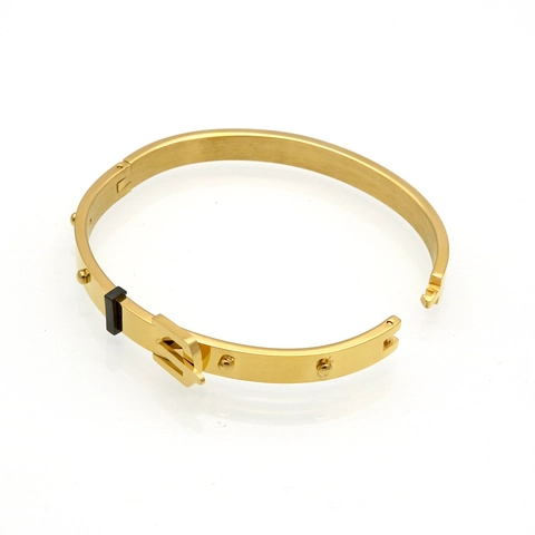 Brazalete De Acero Inoxidable Con Hebilla De Cinturón Y Remaches Estilo Punk Vintage Para Mujeres Y Hombres
