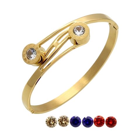 Brazalete De Puño Con Números Romanos De Acero Inoxidable De Titanio Con Piedras De Circonita De Colores Intercambiables Joyería Mujer