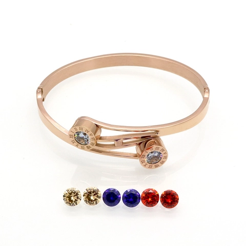 Brazalete De Puño Con Números Romanos De Acero Inoxidable De Titanio Con Piedras De Circonita De Colores Intercambiables Joyería Mujer