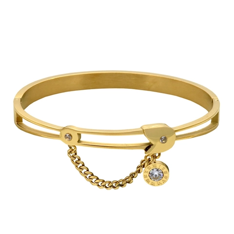 Pulsera De Brazalete De Acero Inoxidable Con Colgante Redondo De Circón Y Números Romanos Detalle De Cadena Joyería
