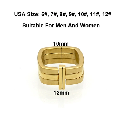 Minimalist Three Layer Square Ring 316L Stainless Steel Gold Plated Geometric Industrial Style Jewelry For Men Women