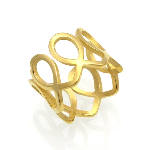 Anillo Con Patrón Geométrico Hueco Infinito Acero Inoxidable 316L Pulido De Alto Brillo Chapado Al Vacío Joyería Moderna