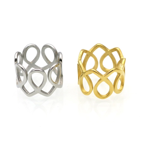Anillo Con Patrón Geométrico Hueco Infinito Acero Inoxidable 316L Pulido De Alto Brillo Chapado Al Vacío Joyería Moderna