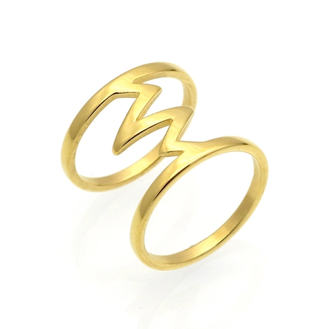 Anello Doppio Strato Fulmine Zigzag Acciaio Inossidabile 316L Lucidato Gioielli Geometrici Moda Unisex Design Minimalista