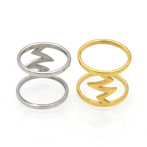 Anello Doppio Strato Fulmine Zigzag Acciaio Inossidabile 316L Lucidato Gioielli Geometrici Moda Unisex Design Minimalista