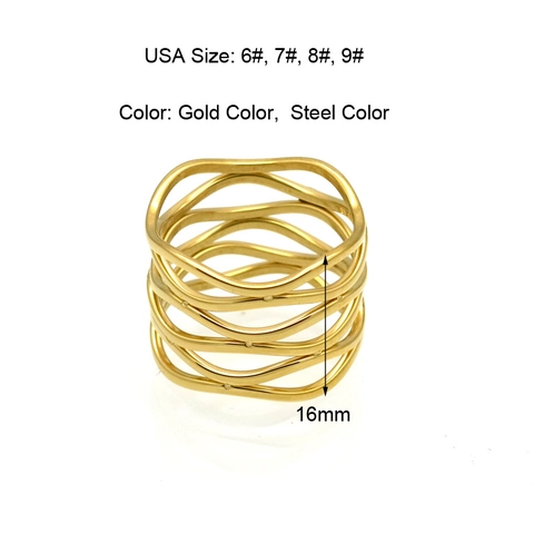 Anillo De Onda Minimalista Acero Inoxidable 316L Multicapa Geométrico Joyería Para Mujeres Hombres Parejas Pulido