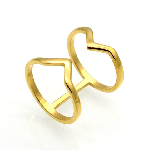 Double Layer V Shape Ring 316L Stainless Steel Polished Vacuum Plating Geometric Minimalist Jewelry For Women Men