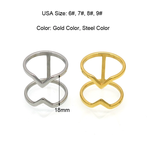 Double Layer V Shape Ring 316L Stainless Steel Polished Vacuum Plating Geometric Minimalist Jewelry For Women Men