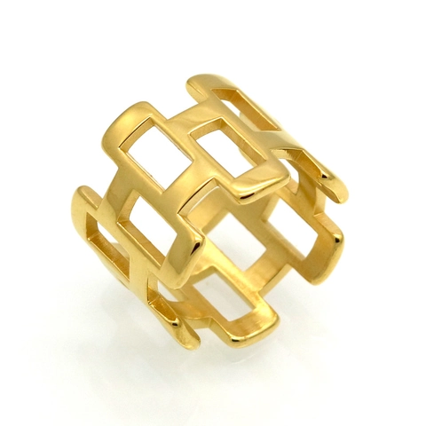 Anillo Minimalista Geométrico Hueco De Eslabones Rectangulares De Acero Inoxidable 316L Banda Ancha Pulido