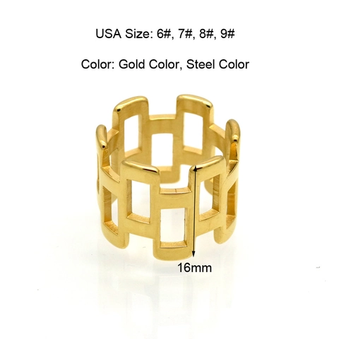 Anillo Minimalista Geométrico Hueco De Eslabones Rectangulares De Acero Inoxidable 316L Banda Ancha Pulido