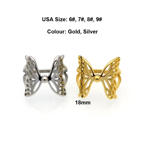 Anillo de Alas de Mariposa Huecas de Acero Inoxidable 316L Chapado en Oro Plata Joyería Minimalista para Mujer Regalo
