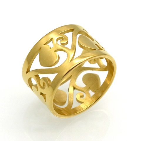 Anillo De Banda Ancha Calado Patrón Vid Árbol Corazón Acero Inoxidable Estilo Bosque Joyería Vintage Para Mujeres Hombres