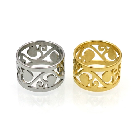Anillo De Banda Ancha Calado Patrón Vid Árbol Corazón Acero Inoxidable Estilo Bosque Joyería Vintage Para Mujeres Hombres