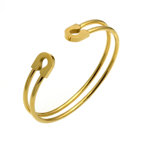 Bracciale Rigido In Acciaio Inossidabile Design Spilla Da Balia Doppio Strato Aperto Da Donna Stile Punk Minimalista Gioielli Lucidi