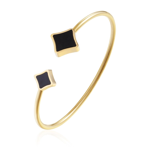 Bracciale Rigido Aperto Moda Donna Acciaio Al Titanio Geometrico Quadrato Intarsio Conchiglia Agata Gioielli Minimalisti Lusso
